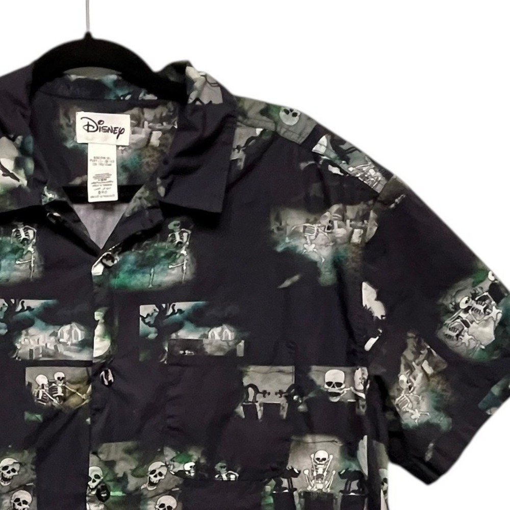 Disney Silly‎ Symphony The Skeleton Dance Woven Button Camp Shirt L Cute Goth